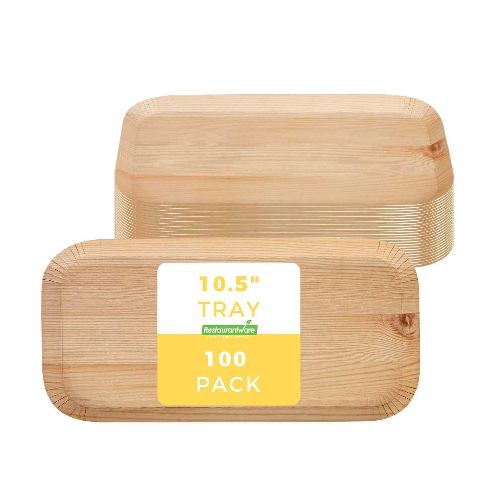 restaurantware Cater Tek Rectangle Food Tray - Faux Wood - 10 1/2" x 5" - 100 count box