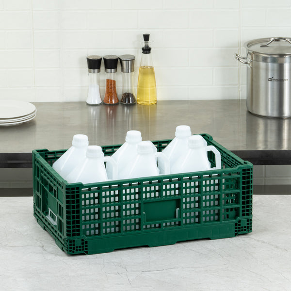 Restaurantware Cater Tek Rectangle Green Plastic 36L Collapsible Milk Crate - Stackable - 23 1/2" X 15 3/4" X 8 1/2" - 1 Count Box