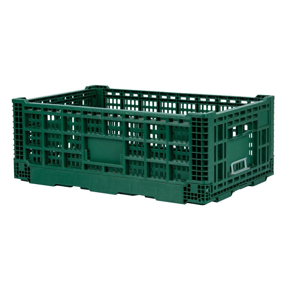 restaurantware Cater Tek Rectangle Green Plastic 36L Collapsible Milk Crate - Stackable - 23 1/2" x 15 3/4" x 8 1/2" - 1 count box