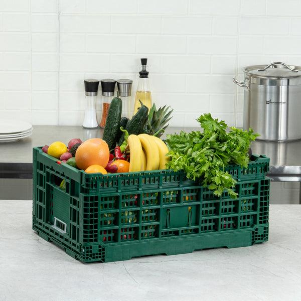 Restaurantware Cater Tek Rectangle Green Plastic 43L Collapsible Milk Crate - Stackable - 23 1/2" X 15 3/4" X 10 1/4" - 1 Count Box