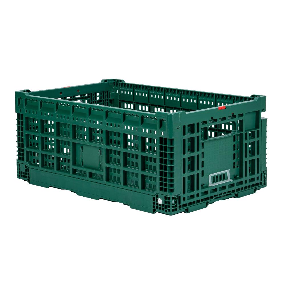 restaurantware Cater Tek Rectangle Green Plastic 43L Collapsible Milk Crate - Stackable - 23 1/2" x 15 3/4" x 10 1/4" - 1 count box