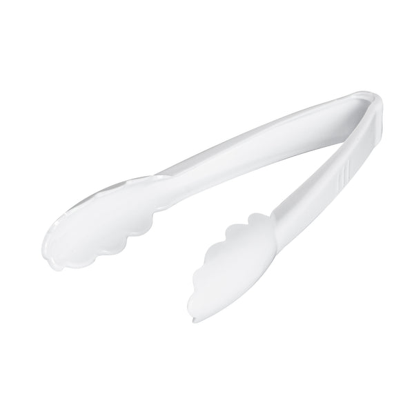 Restaurantware Cater Tek White Heavy-Duty Disposable Plastic Tongs - Scalloped - 7 1/2" - 100 Count Box