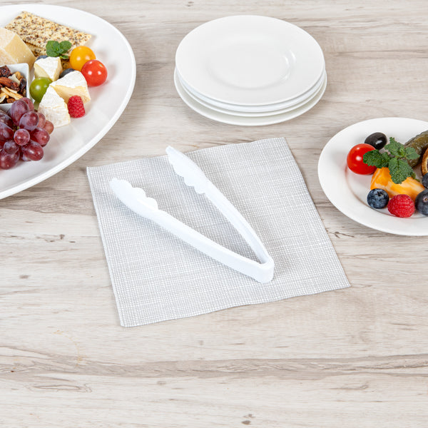 Restaurantware Cater Tek White Heavy-Duty Disposable Plastic Tongs - Scalloped - 7 1/2" - 100 Count Box