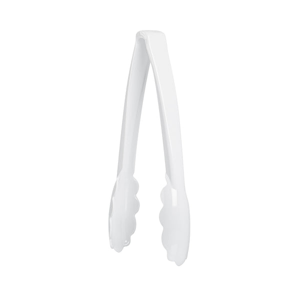 Restaurantware Cater Tek White Heavy-Duty Disposable Plastic Tongs - Scalloped - 7 1/2" - 100 Count Box