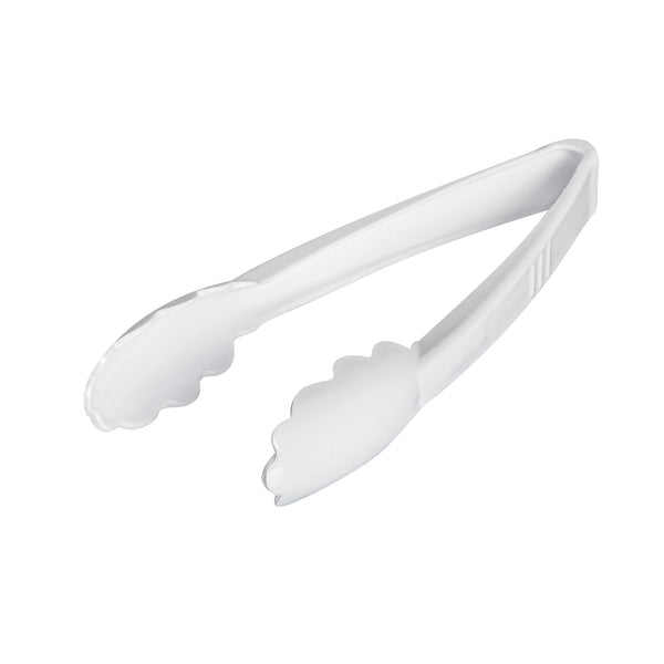 Restaurantware Cater Tek White Heavy-Duty Disposable Plastic Tongs - Scalloped - 9" - 100 Count Box
