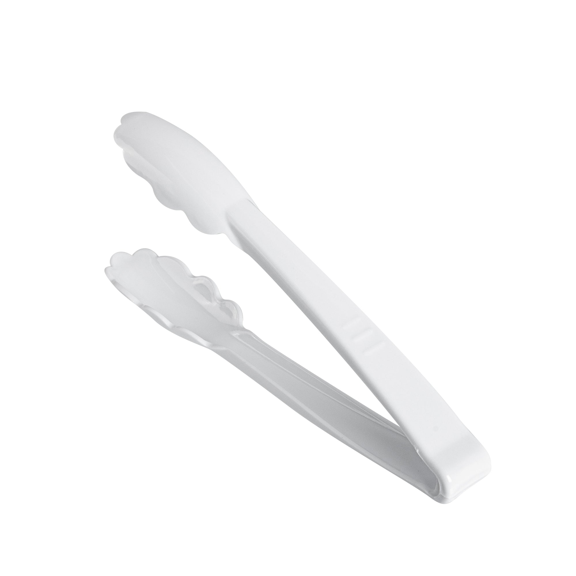 restaurantware Cater Tek White Heavy-Duty Disposable Plastic Tongs - Scalloped - 7 1/2" - 100 count box