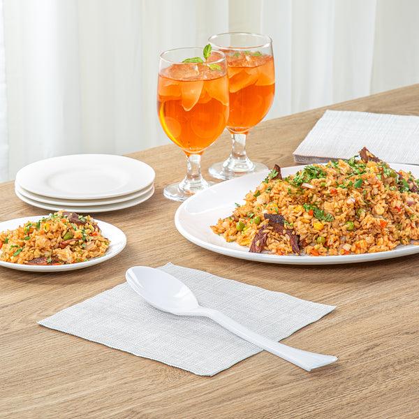 Restaurantware Cater Tek White Plastic Serving Spoon - 9 3/4" - 100 Count Box