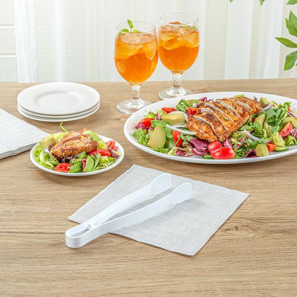 Restaurantware Cater Tek White Plastic Tongs - Ridged - 9" - 100 Count Box