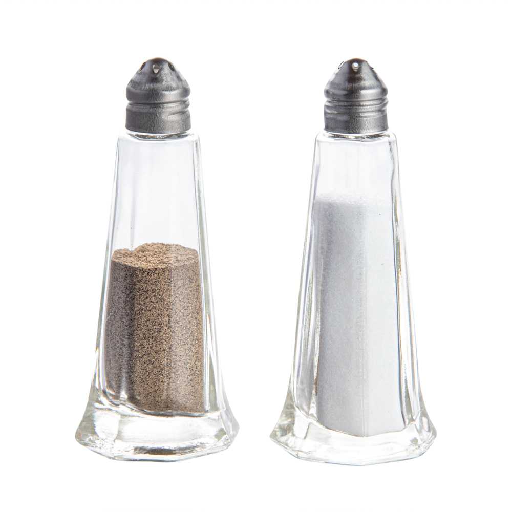 restaurantware Chef 101 1 oz Glass Salt and Pepper Shaker Set - Tower Style - 1 3/4" x 1 3/4" x 4 1/4" - 10 count box