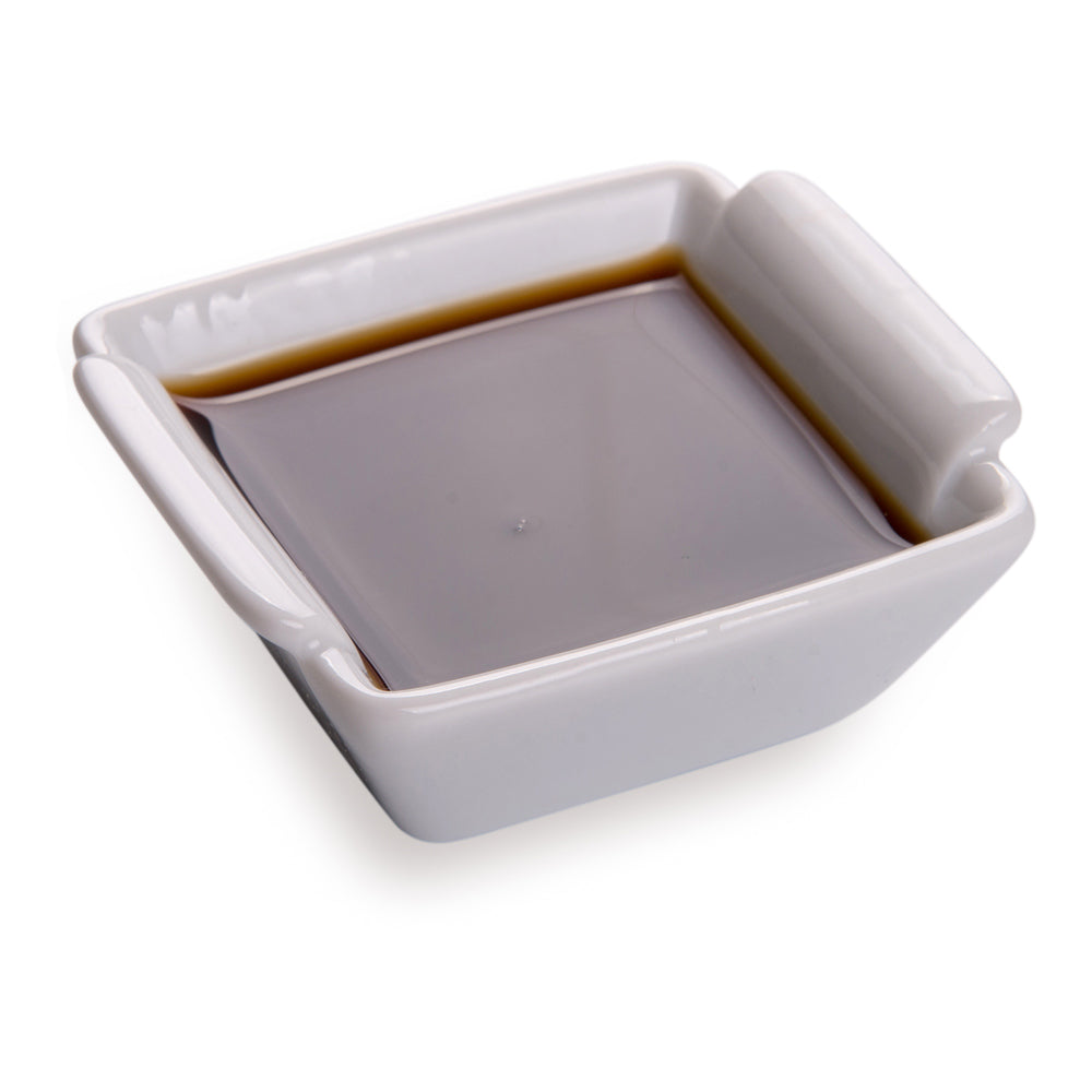 restaurantware Chef 101 1 oz Square White Porcelain Mini Lipped Handle Bowl - 2 1/2" x 2 1/2" x 1" - 10 count box