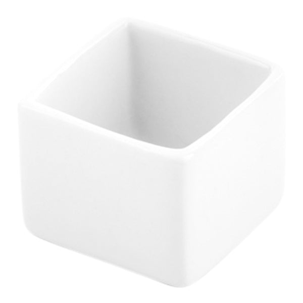 Restaurantware Chef 101 1 Oz Square White Porcelain Mini Quadrato Dish - 1 1/2" X 1 1/2" X 1 1/4" - 10 Count Box