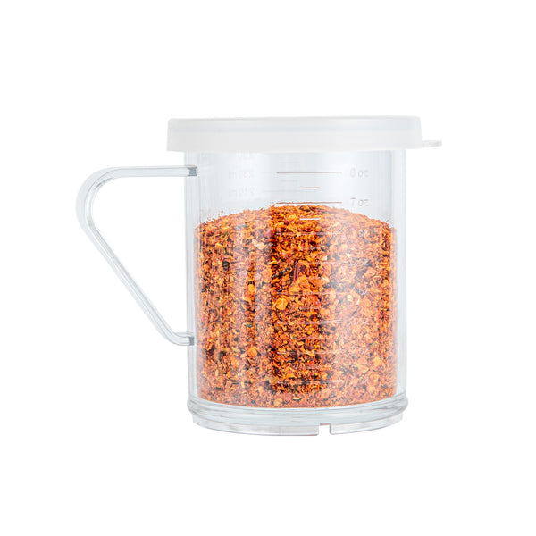Restaurantware Chef 101 10 Oz Clear Polycarbonate Dredge Spice Shaker - With White Extra Coarse Lid - 4 3/4" X 3 1/4" X 4" - 1 Count Box