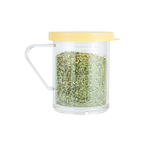 Restaurantware Chef 101 10 Oz Clear Polycarbonate Dredge Spice Shaker - With Yellow Coarse Lid - 4 3/4" X 3 1/4" X 4" - 1 Count Box