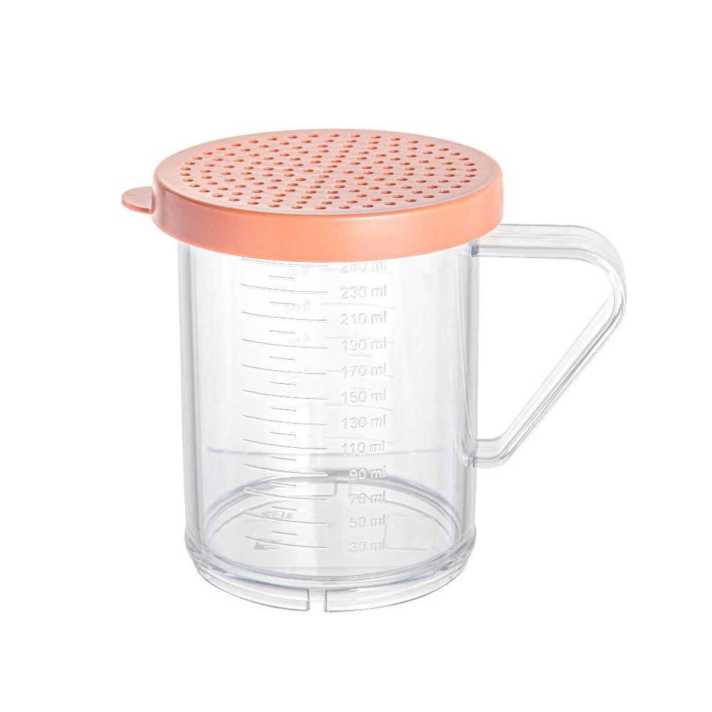 restaurantware Chef 101 10 oz Clear Polycarbonate Dredge Spice Shaker - with Rose Medium Lid - 4 3/4" x 3 1/4" x 4" - 1 count box