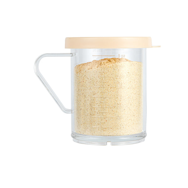 Restaurantware Chef 101 10 Oz Clear Polycarbonate Dredge Spice Shaker - With Beige Fine Lid - 4 3/4" X 3 1/4" X 4" - 1 Count Box