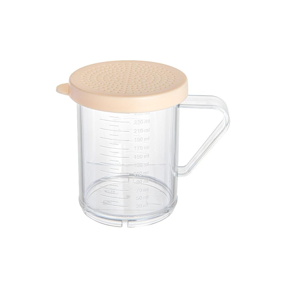 restaurantware Chef 101 10 oz Clear Polycarbonate Dredge Spice Shaker - with Beige Fine Lid - 4 3/4" x 3 1/4" x 4" - 1 count box