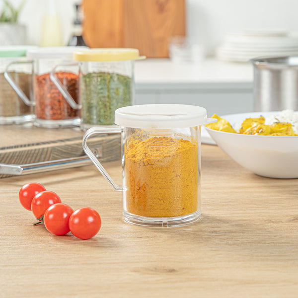 Restaurantware Chef 101 10 Oz Clear Polycarbonate Dredge Spice Shaker - With White Solid Lid - 4 3/4" X 3 1/4" X 4" - 1 Count Box