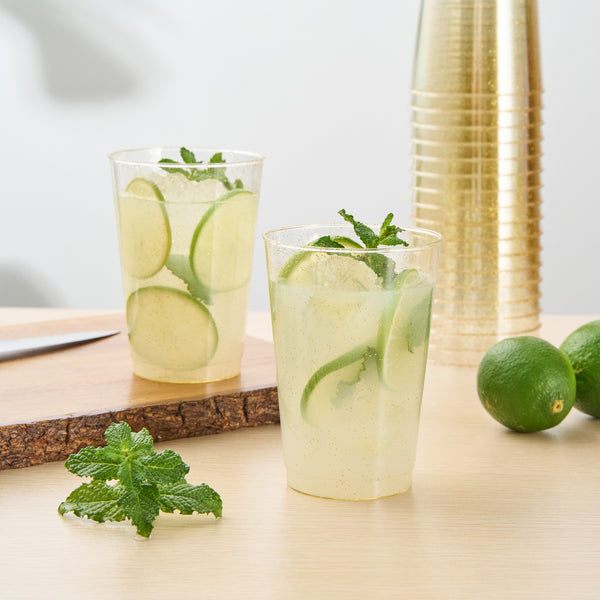 Restaurantware Chef 101 12 Oz Gold Glitter Plastic Tumbler - 3" X 3" X 4 1/4" - 500 Count Box