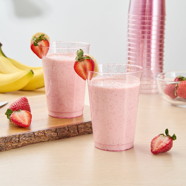 Restaurantware Chef 101 12 Oz Pink Glitter Plastic Tumbler - 3" X 3" X 4 1/4" - 500 Count Box