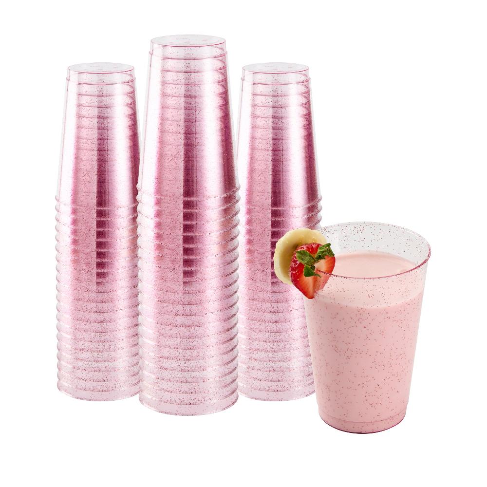 restaurantware Chef 101 12 oz Pink Glitter Plastic Tumbler - 3" x 3" x 4 1/4" - 500 count box