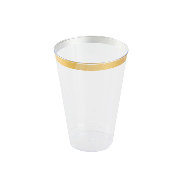 Restaurantware Chef 101 14 Oz Clear Plastic Tumbler - With Gold Rim - 3 1/4" X 3 1/4" X 4 3/4" - 500 Count Box