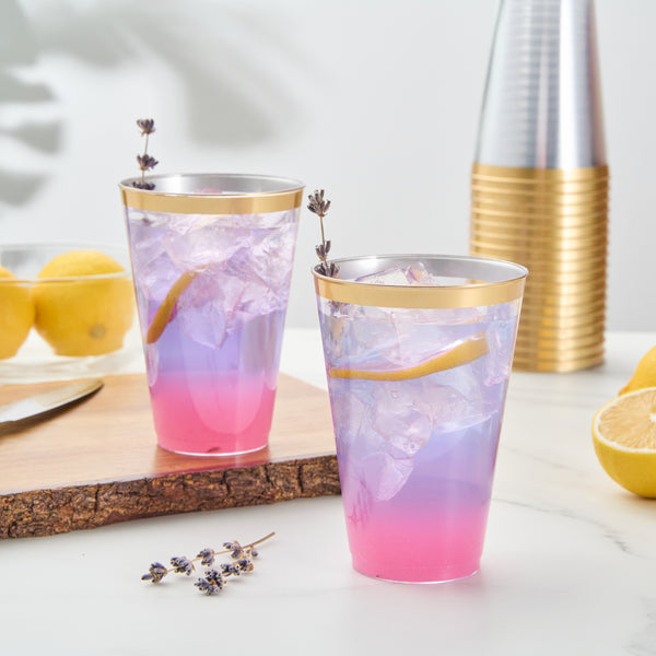 Restaurantware Chef 101 14 Oz Clear Plastic Tumbler - With Gold Rim - 3 1/4" X 3 1/4" X 4 3/4" - 500 Count Box