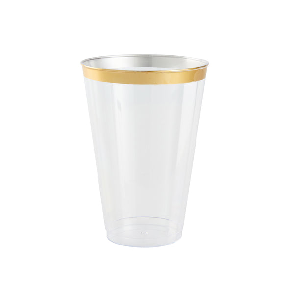 Restaurantware Chef 101 14 Oz Clear Plastic Tumbler - With Gold Rim - 3 1/4" X 3 1/4" X 4 3/4" - 500 Count Box