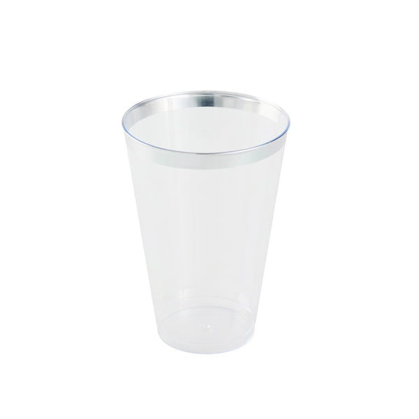 Restaurantware Chef 101 14 Oz Clear Plastic Tumbler - With Silver Rim - 3 1/4" X 3 1/4" X 4 3/4" - 500 Count Box