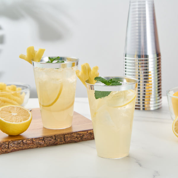 Restaurantware Chef 101 14 Oz Clear Plastic Tumbler - With Silver Rim - 3 1/4" X 3 1/4" X 4 3/4" - 500 Count Box