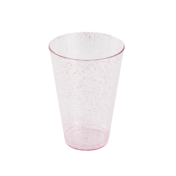 Restaurantware Chef 101 14 Oz Pink Glitter Plastic Tumbler - 3 1/4" X 3 1/4" X 4 3/4" - 500 Count Box