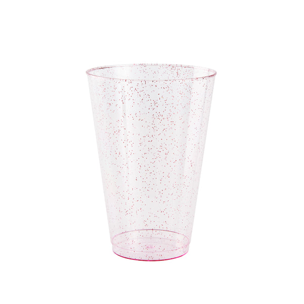 Restaurantware Chef 101 14 Oz Pink Glitter Plastic Tumbler - 3 1/4" X 3 1/4" X 4 3/4" - 500 Count Box