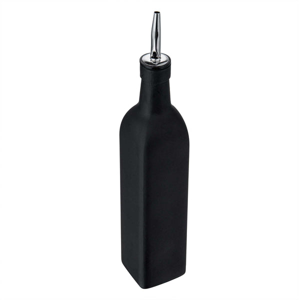 Restaurantware Chef 101 17 Oz Black Glass Olive Oil Dispenser - With Stainless Steel Pourer Funnel Kit - 2 1/4" X 2 1/4" X 12 1/2" - 1 Count Box