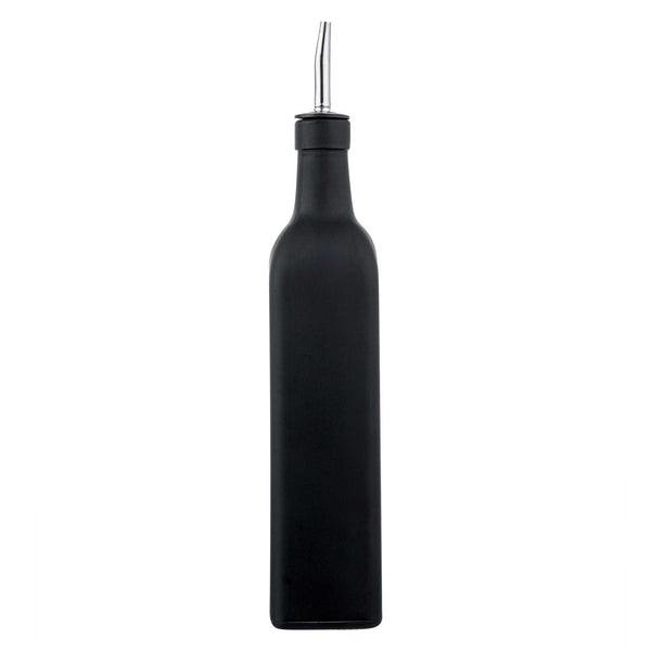 Restaurantware Chef 101 17 Oz Black Glass Olive Oil Dispenser - With Stainless Steel Pourer Funnel Kit - 2 1/4" X 2 1/4" X 12 1/2" - 1 Count Box