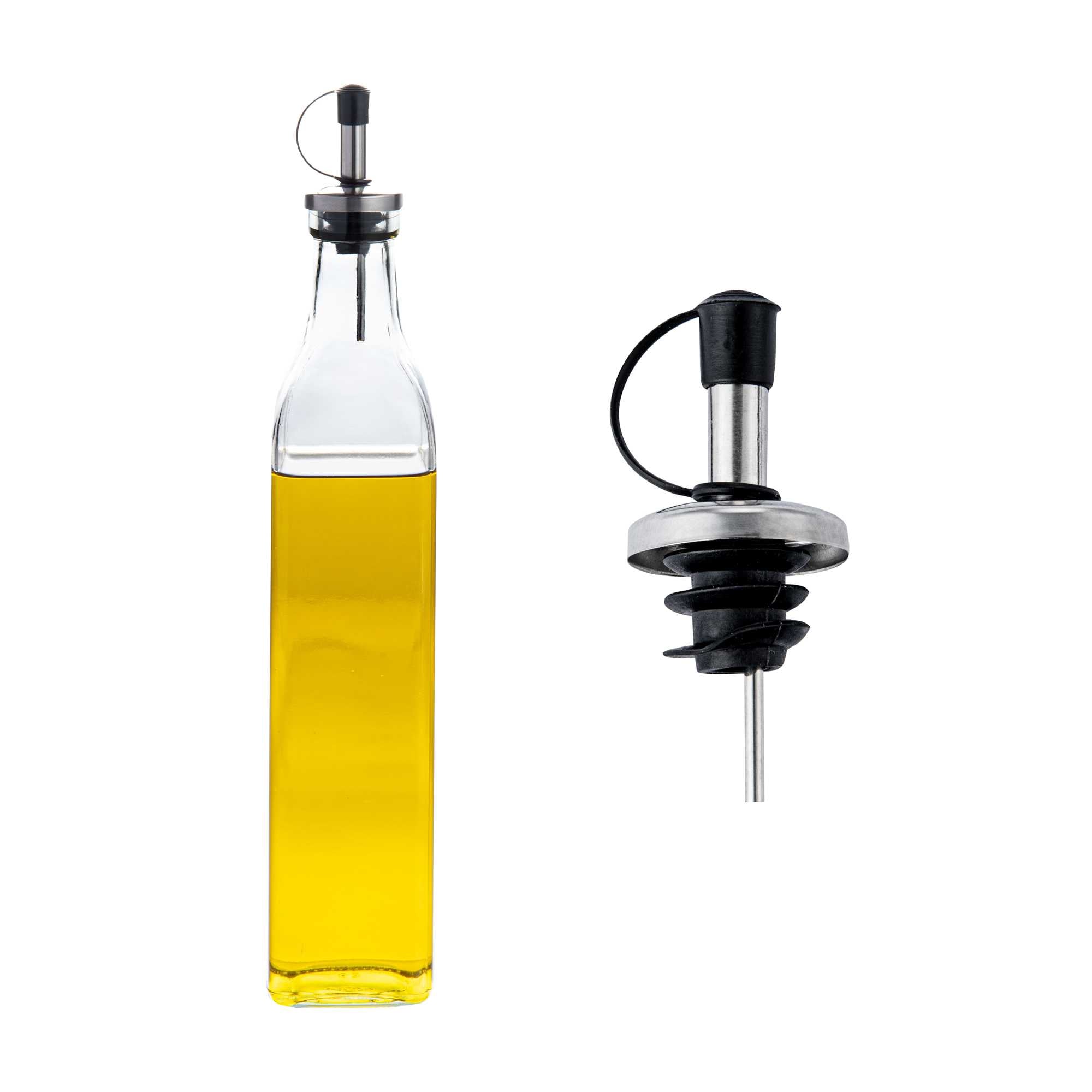 restaurantware Chef 101 17 oz Glass Olive Oil Dispenser - with Stopper Spout Funnel Kit - 2 1/4" x 2 1/4" x 12 1/2" - 1 count box