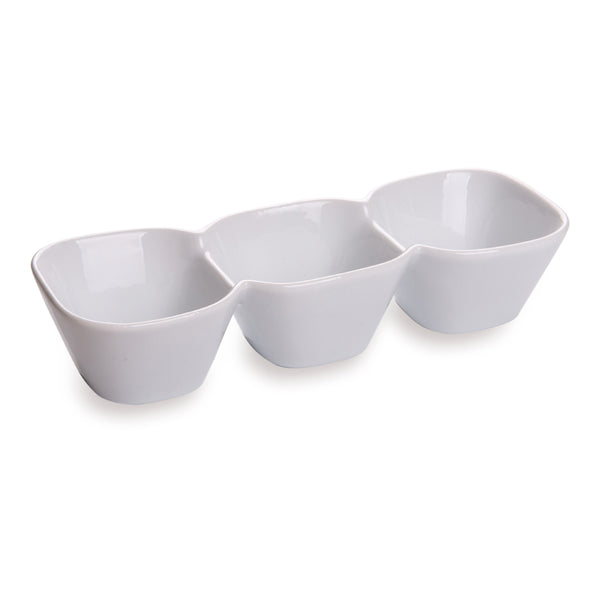 Restaurantware Chef 101 18 Oz Square White Porcelain Triplets Convex Bowl Set - 9 1/2" X 3 1/2" X 2" - 1 Count Box