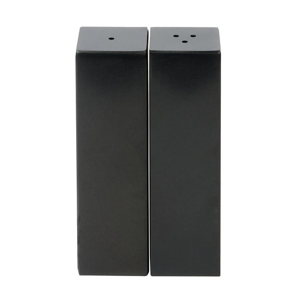 Restaurantware Chef 101 2 Oz Black Stainless Steel Rectangular Salt And Pepper Shaker Set - 1" X 1" X 3 1/4" - 1 Count Box