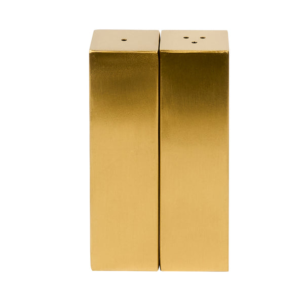 Restaurantware Chef 101 2 Oz Gold Stainless Steel Rectangular Salt And Pepper Shaker Set - 1" X 1" X 3 1/4" - 1 Count Box