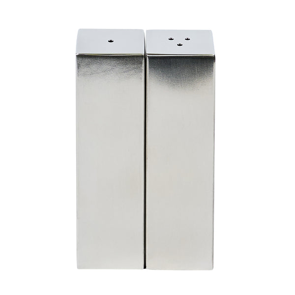 Restaurantware Chef 101 2 Oz Sliver Stainless Steel Rectangular Salt And Pepper Shaker Set - 1" X 1" X 3 1/4" - 1 Count Box