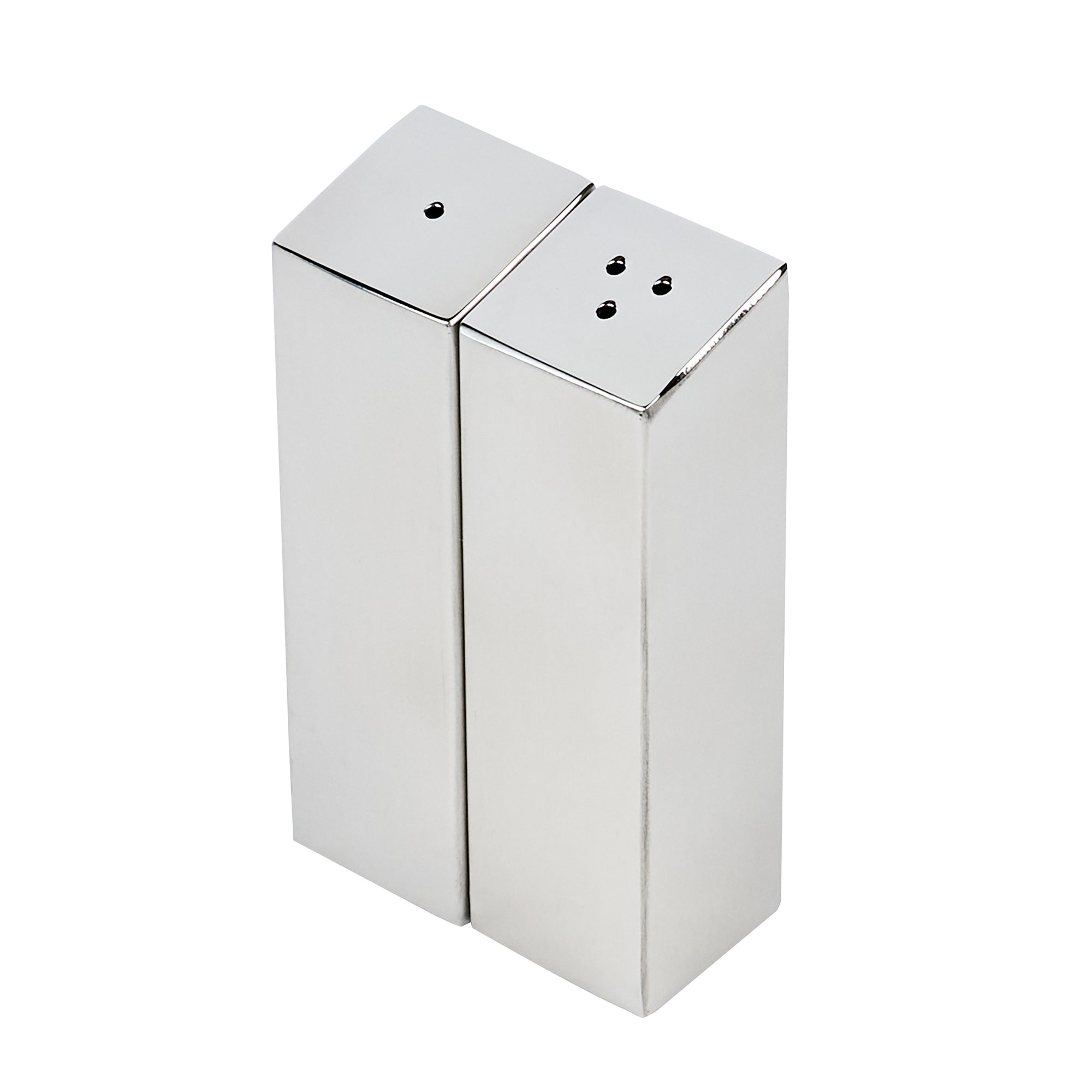 restaurantware Chef 101 2 oz Sliver Stainless Steel Rectangular Salt And Pepper Shaker Set - 1" x 1" x 3 1/4" - 1 count box