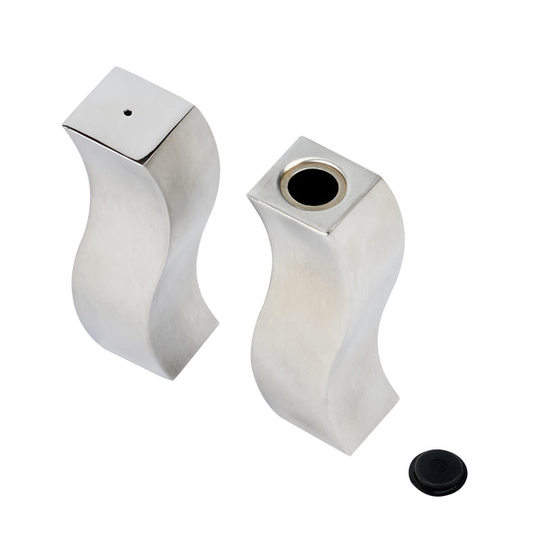 Restaurantware Chef 101 2 Oz Sliver Stainless Steel Wavy Salt And Pepper Shaker Set - 1" X 1" X 3 3/4" - 1 Count Box