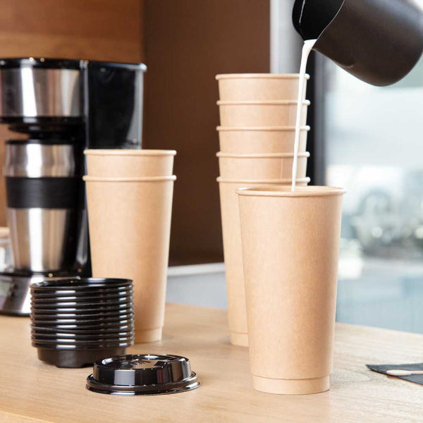 Restaurantware Chef 101 20 Oz Natural Paper Unbleached Coffee Cup - Single Wall - 3 1/2" X 3 1/2" X 6 1/4" - 250 Count Box