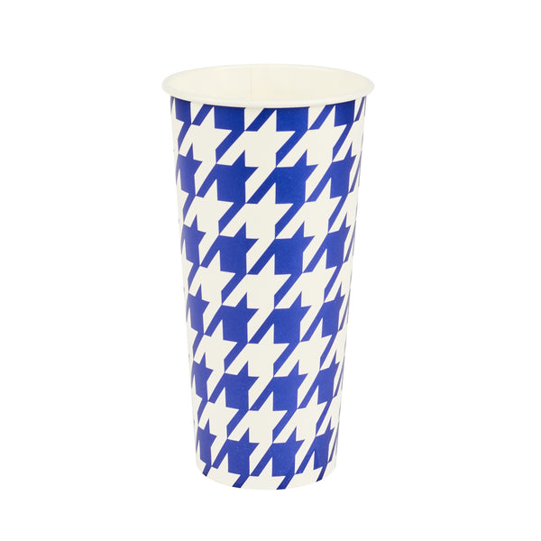 Restaurantware Chef 101 22 Oz Round Blue Houndstooth Paper Cold Cup - 3 1/2" X 3 1/2" X 6 3/4" - 500 Count Box
