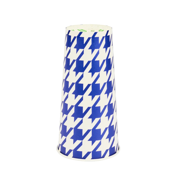 Restaurantware Chef 101 22 Oz Round Blue Houndstooth Paper Cold Cup - 3 1/2" X 3 1/2" X 6 3/4" - 500 Count Box