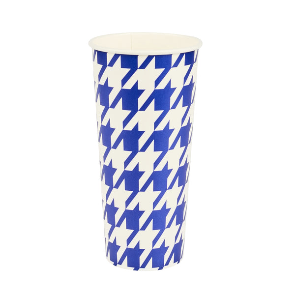Restaurantware Chef 101 24 Oz Round Blue Houndstooth Paper Cold Cup - 3 1/2" X 3 1/2" X 7" - 500 Count Box