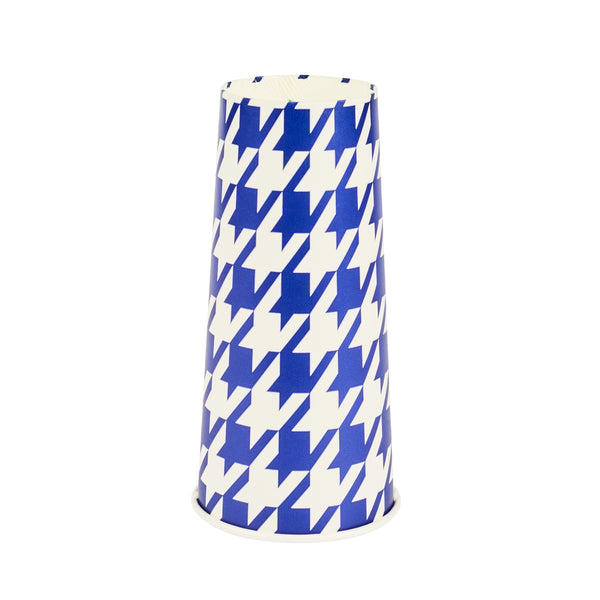 Restaurantware Chef 101 24 Oz Round Blue Houndstooth Paper Cold Cup - 3 1/2" X 3 1/2" X 7" - 500 Count Box