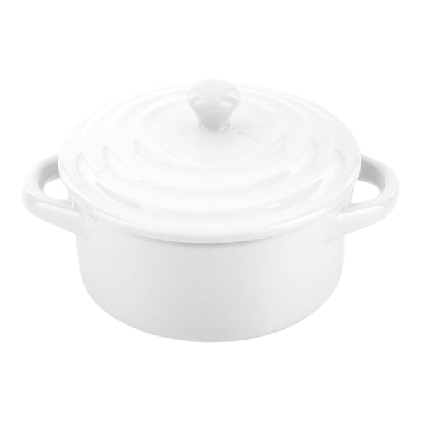 Restaurantware Chef 101 3 Oz Round White Porcelain Mini Cocotte - 4 1/4" X 3" X 2 1/2" - 10 Count Box