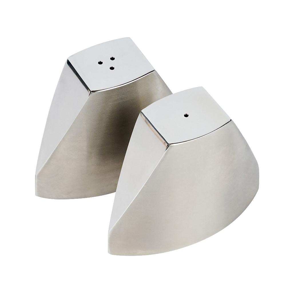 restaurantware Chef 101 3 oz Silver Stainless Steel Wedge Salt And Pepper Shaker Set - 3 1/4" x 1" x 2 3/4"