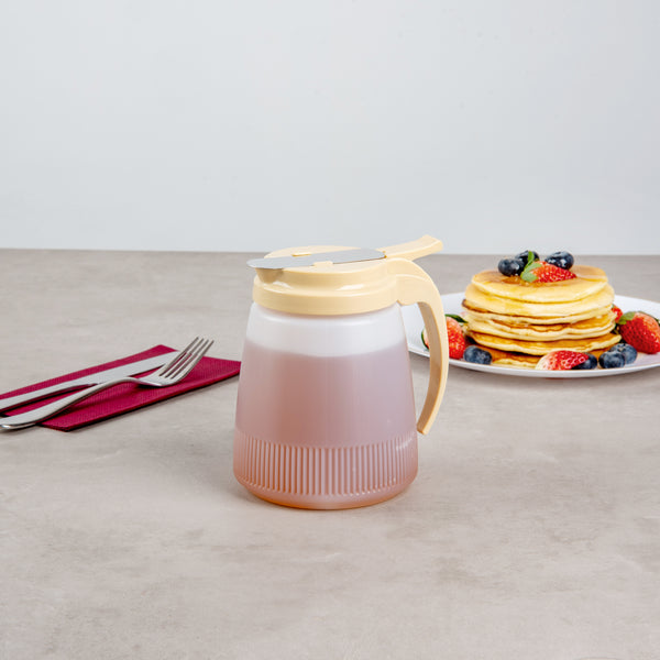 Restaurantware Chef 101 32 Oz Beige Plastic All Purpose / Syrup Dispenser - 5 1/2" X 4 1/2" X 5 3/4" - 10 Count Box