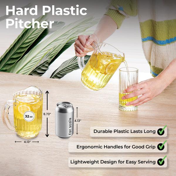 Restaurantware Chef 101 32 Oz Clear Plastic Water Pitcher - 4 1/4" X 4 1/4" X 6 3/4" - 1 Count Box