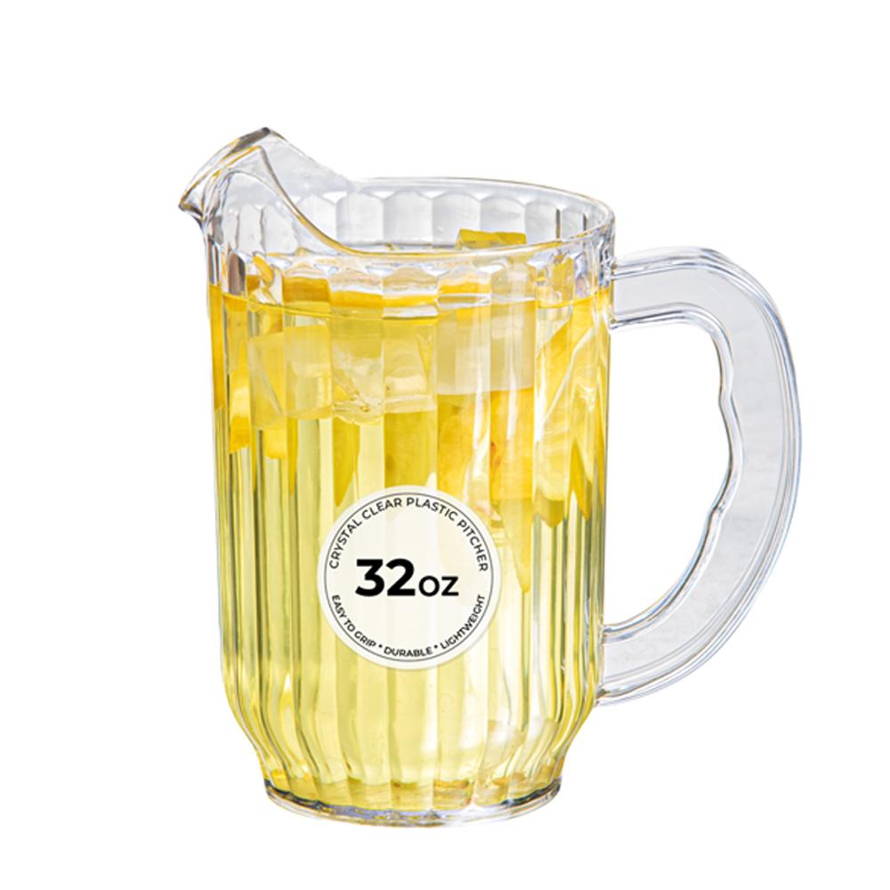 restaurantware Chef 101 32 oz Clear Plastic Water Pitcher - 4 1/4" x 4 1/4" x 6 3/4" - 1 count box